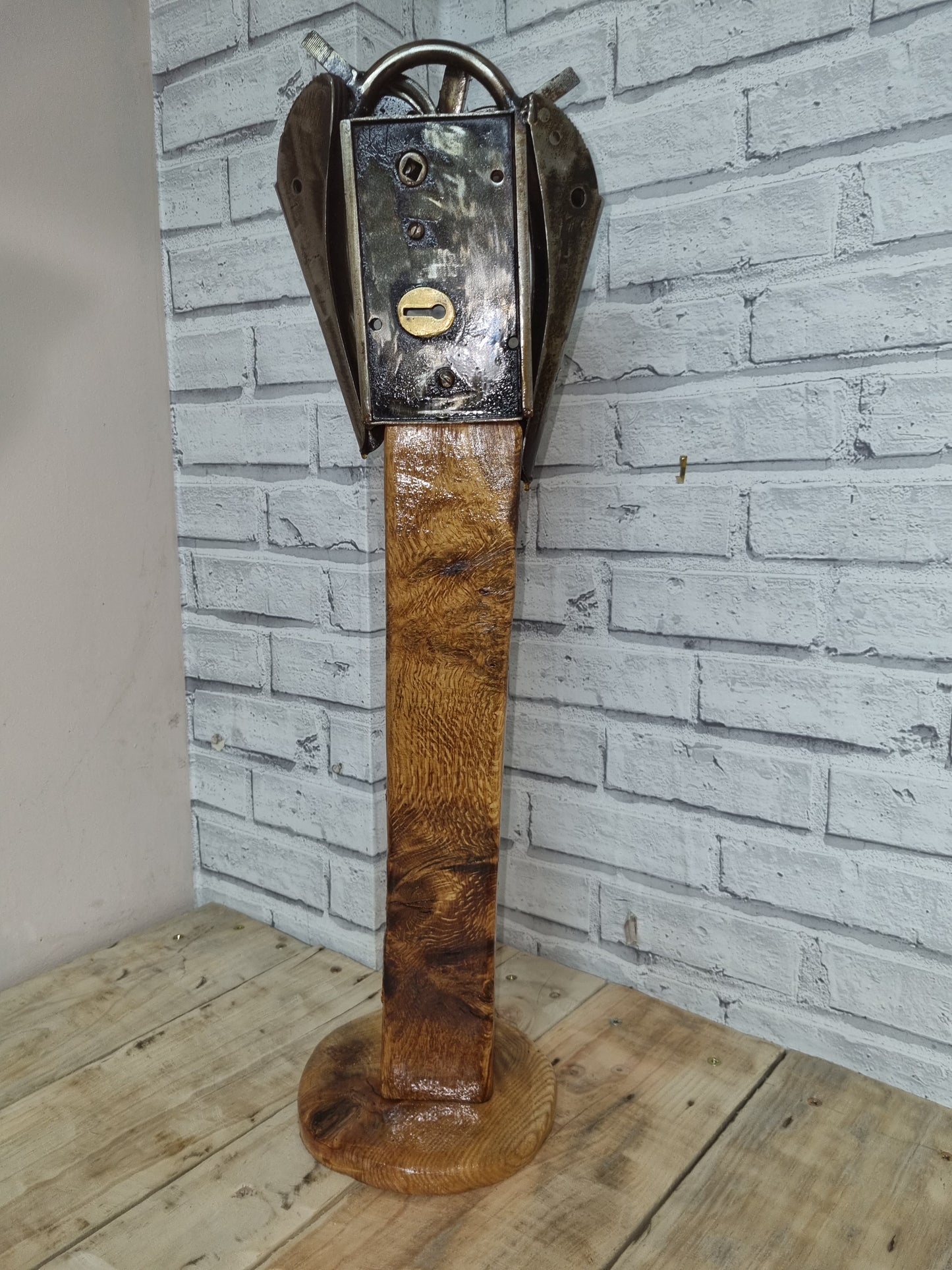 Reclaimed Metal Owl on Wooden Base
