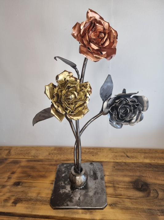 Trio of Roses – Brass, Copper & Metal