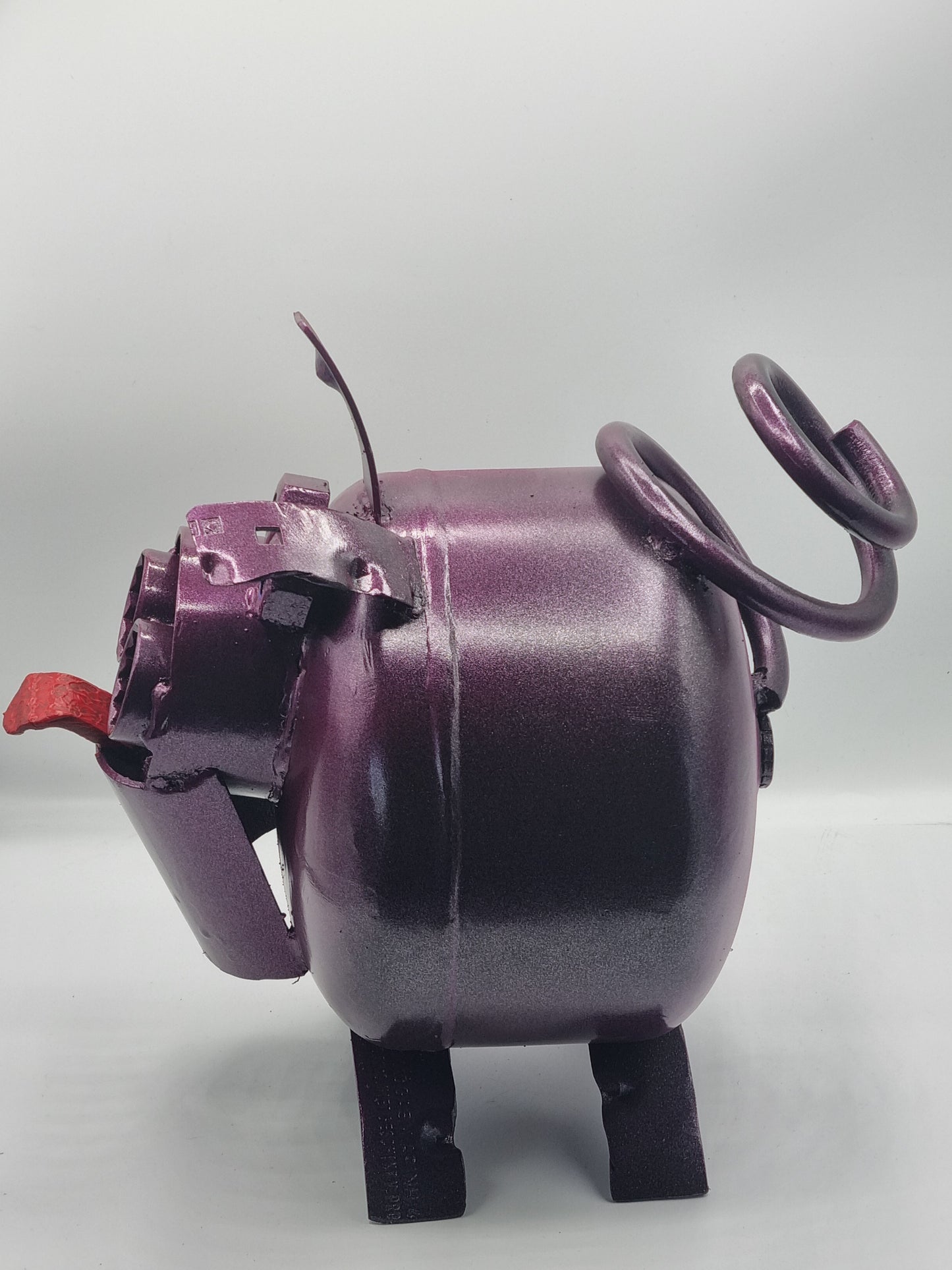 Percy Plum Pig – Upcycled Metal Pig Sculpture