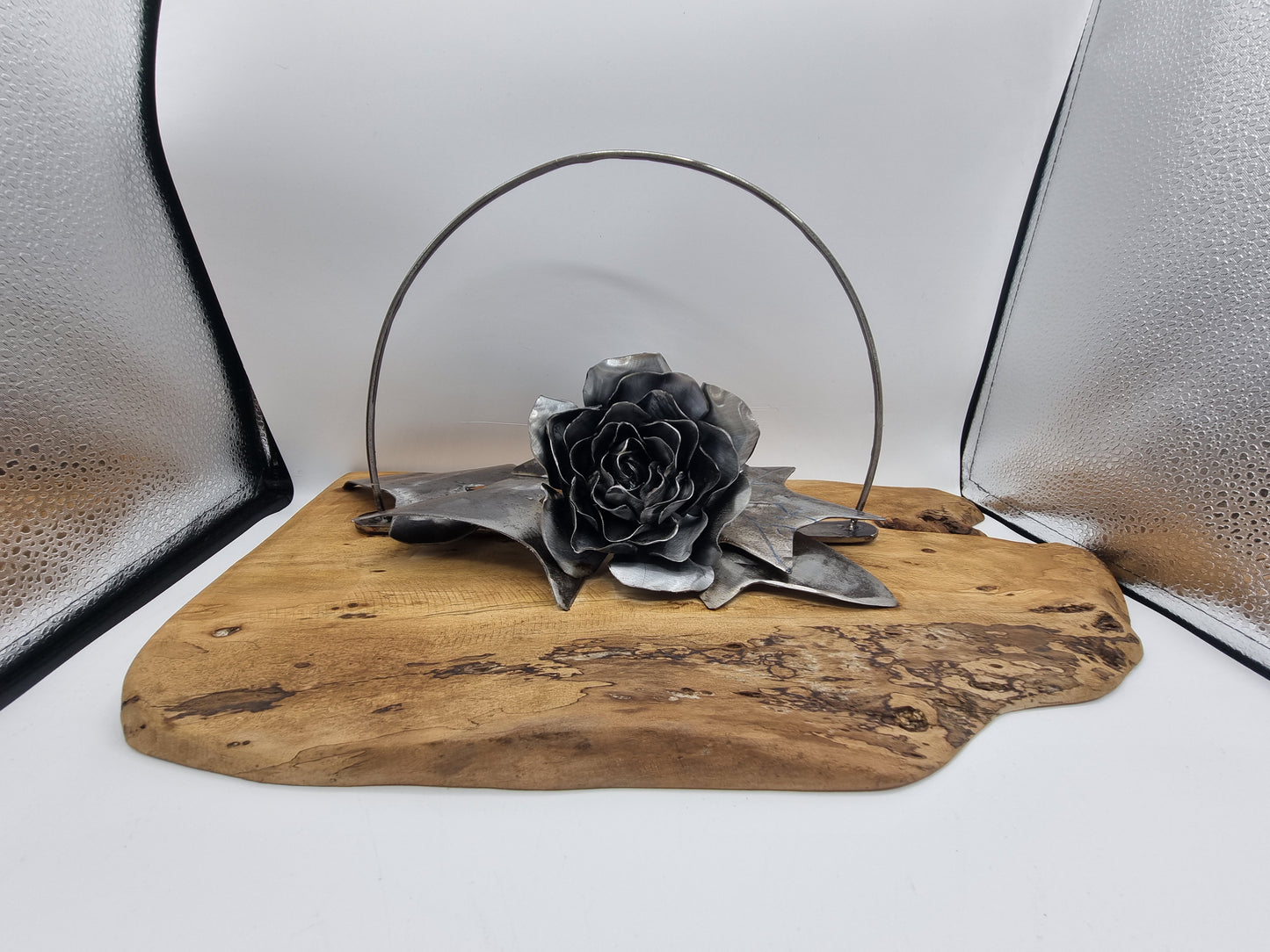 Rose & Ivy on Wood – Upcycled Metal Art