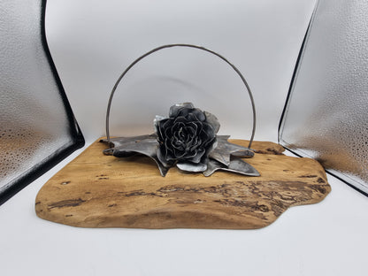 Rose & Ivy on Wood – Upcycled Metal Art