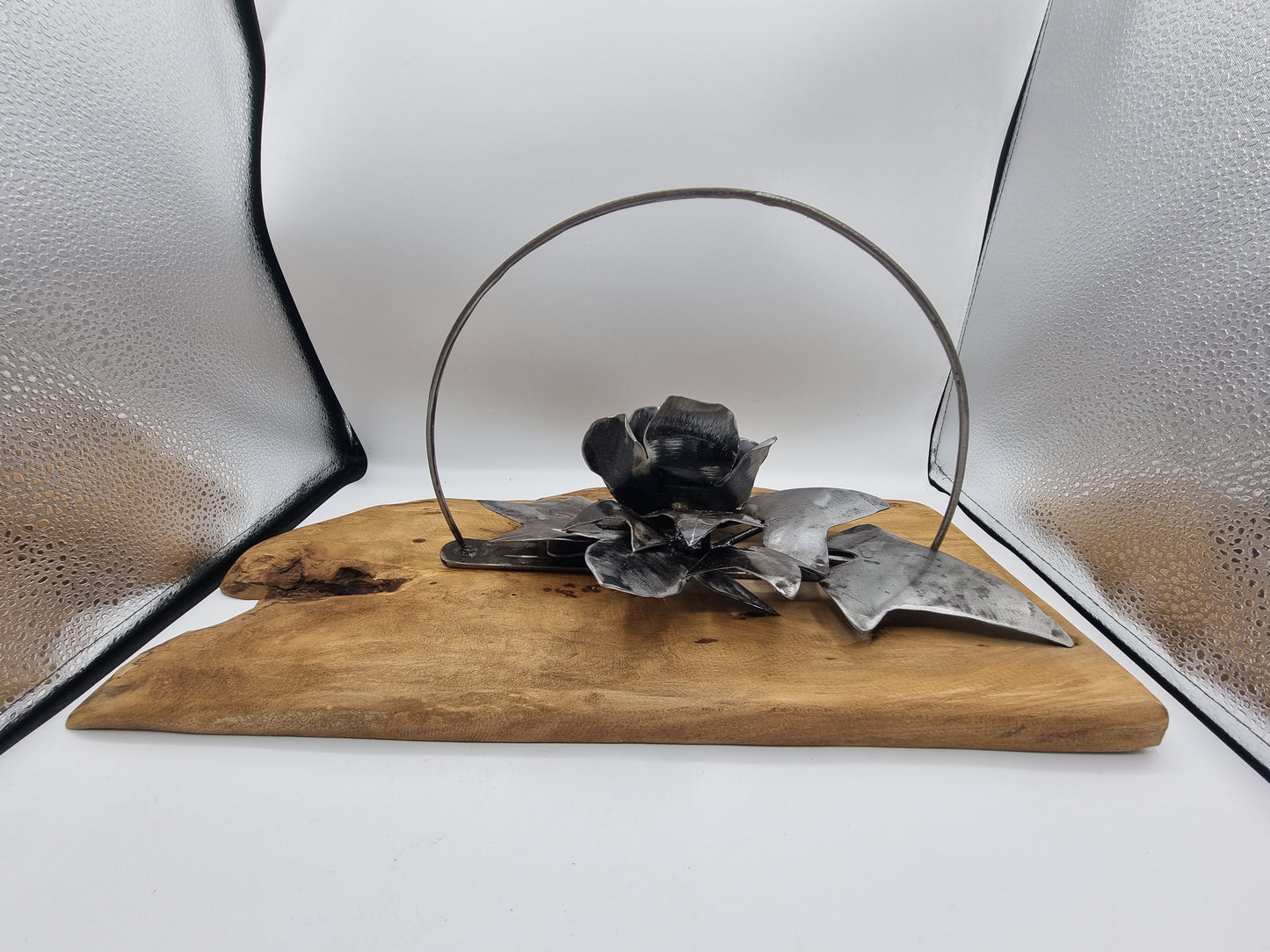 Rose & Ivy on Wood – Upcycled Metal Art