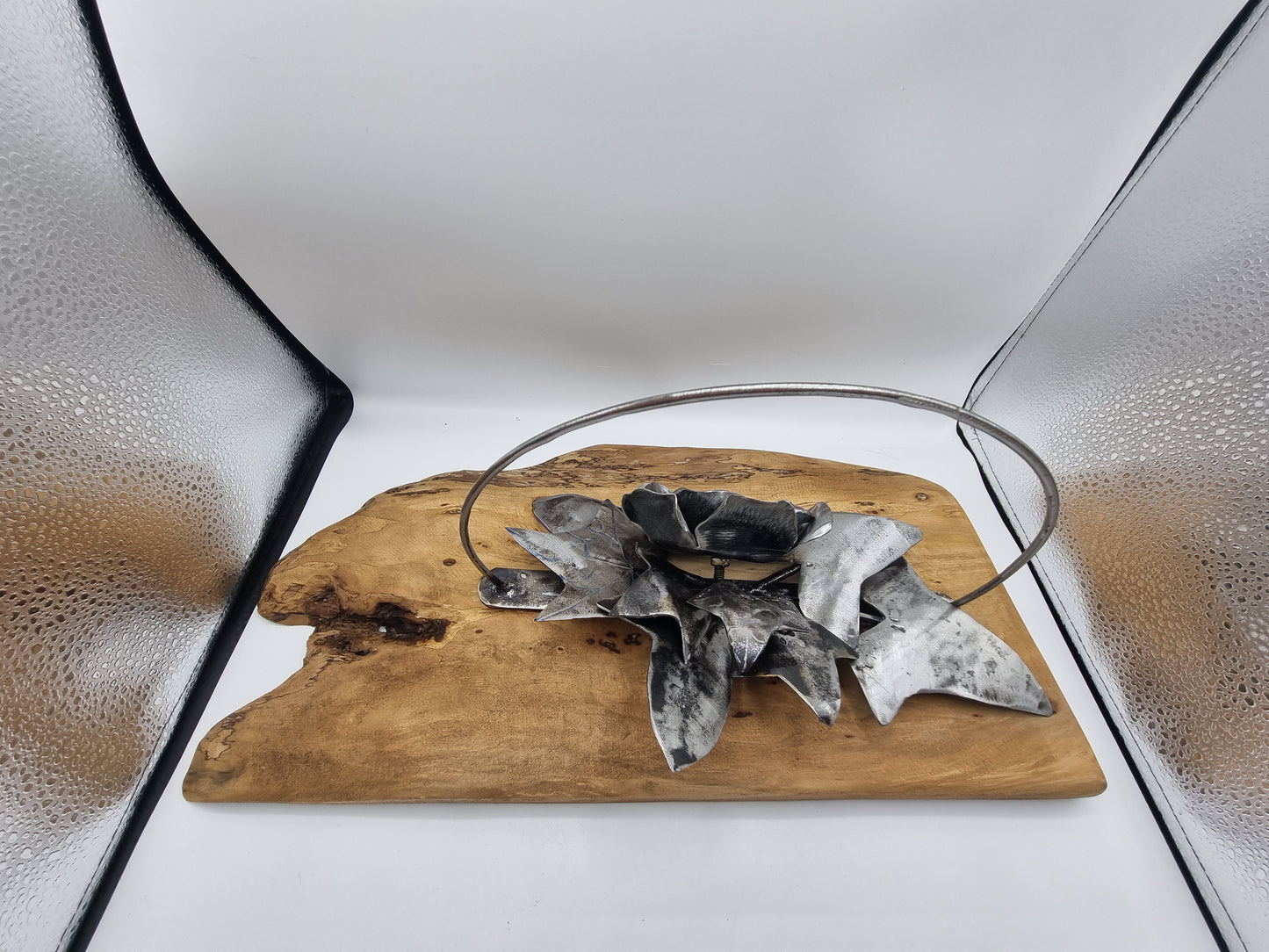 Rose & Ivy on Wood – Upcycled Metal Art