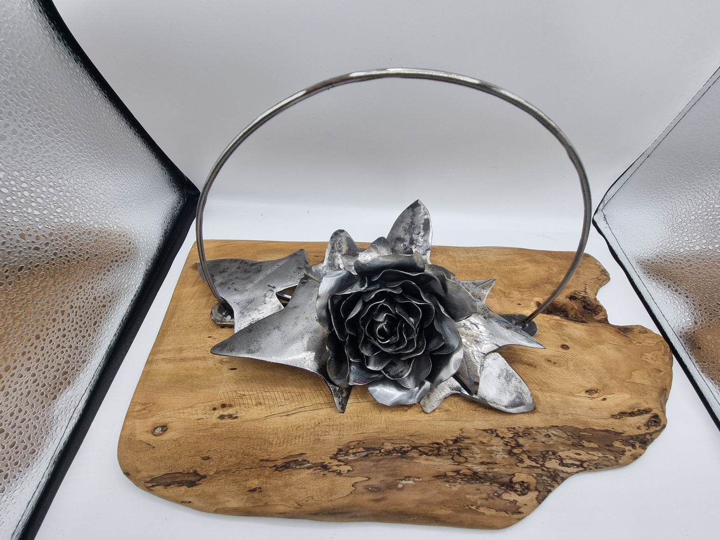 Rose & Ivy on Wood – Upcycled Metal Art
