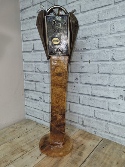 Reclaimed Metal Owl on Wooden Base